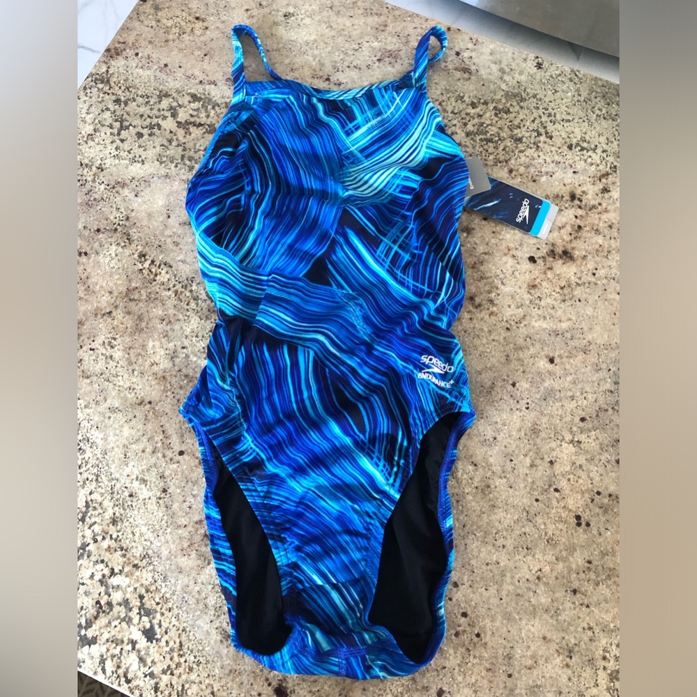 NWT Turbo Stroke flyback Speedo Blue ADT swimsuit size 32 women